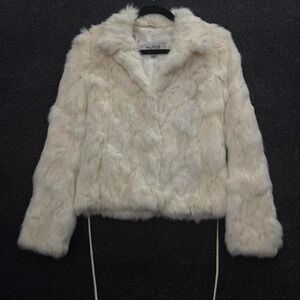 Wilsons Leather Maxima Rabbit Fur Coat Women's Small White Belted Y2K